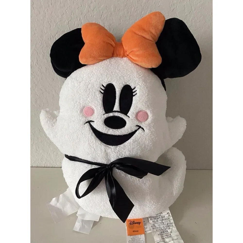 Set Of 2 Disney Halloween Mickey & Minnie‎ Ghost Decorative Sherpa Pillows NEW